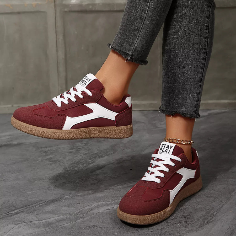 Round Toe Flats Sneakers Wine Red / 36 Apparel and Accessories