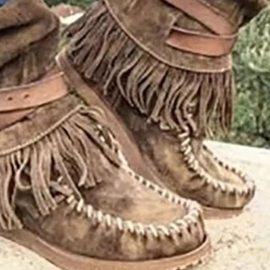 Round Toe Fringe Boots Apparel and Accessories