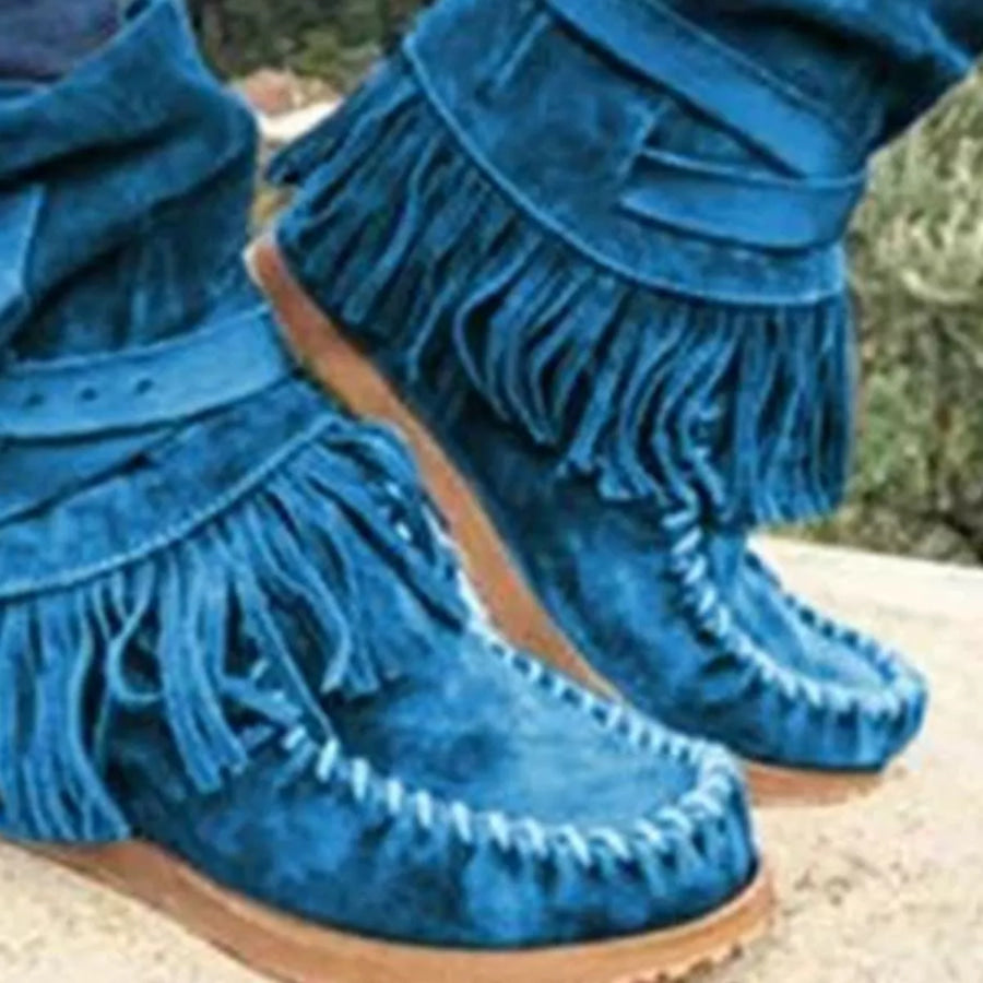 Round Toe Fringe Boots Apparel and Accessories