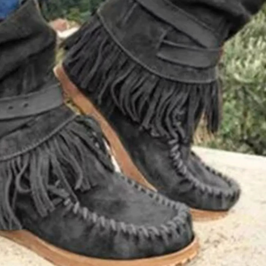 Round Toe Fringe Boots Apparel and Accessories
