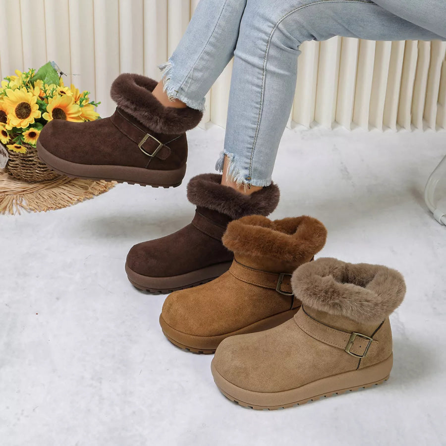 Round Toe Fuzzy Boots Apparel and Accessories