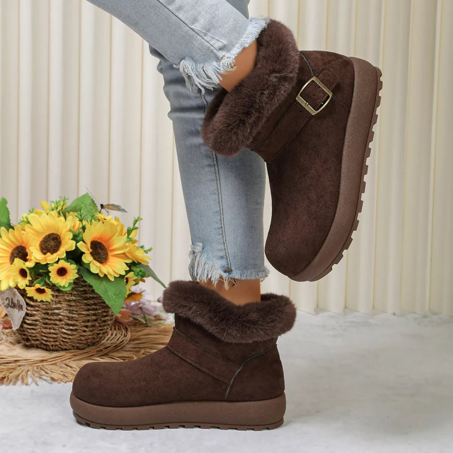 Round Toe Fuzzy Boots Apparel and Accessories