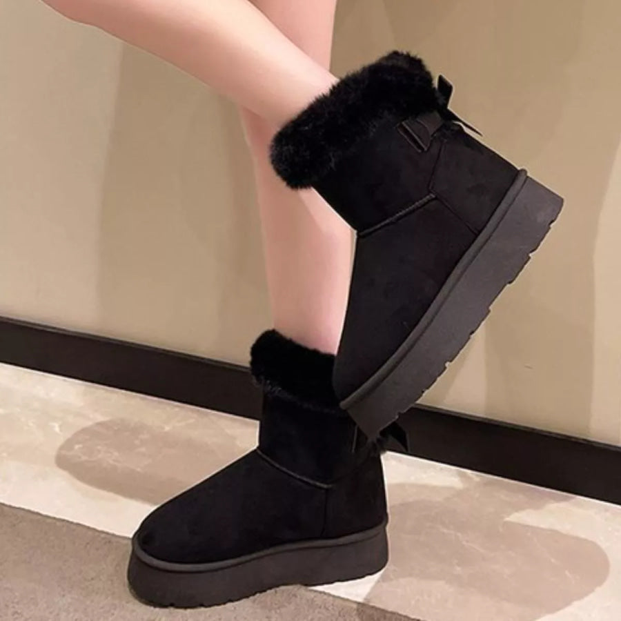 Round Toe Fuzzy Boots Apparel and Accessories