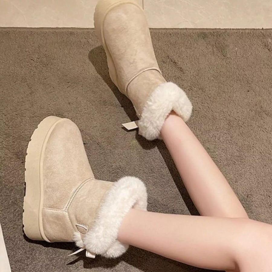 Round Toe Fuzzy Boots Apparel and Accessories