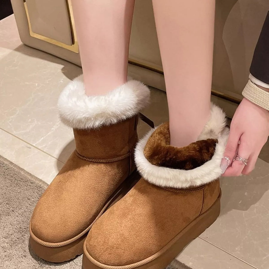 Round Toe Fuzzy Boots Apparel and Accessories