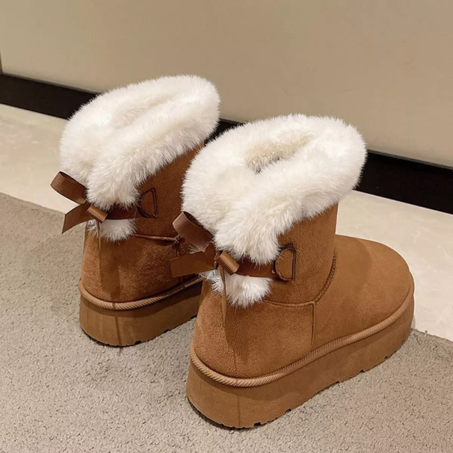 Round Toe Fuzzy Boots Apparel and Accessories