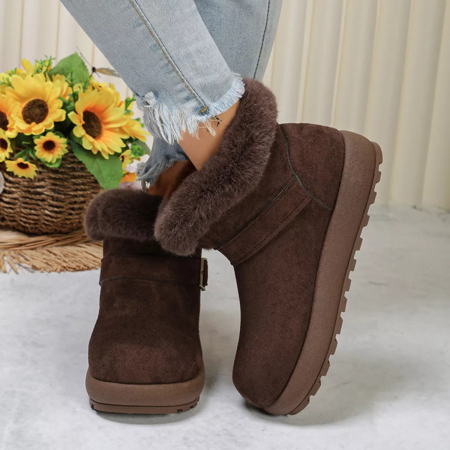 Round Toe Fuzzy Boots Apparel and Accessories