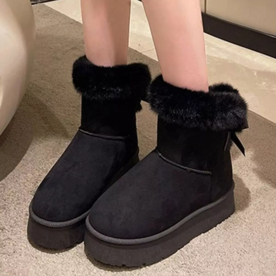 Round Toe Fuzzy Boots Apparel and Accessories