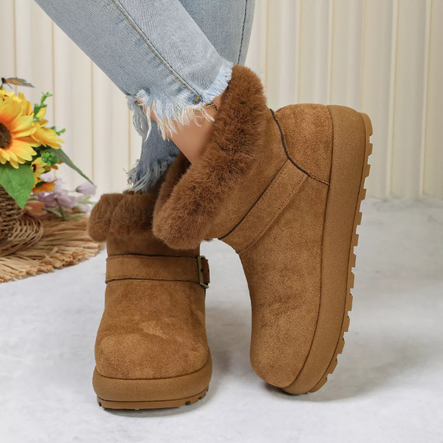 Round Toe Fuzzy Boots Apparel and Accessories
