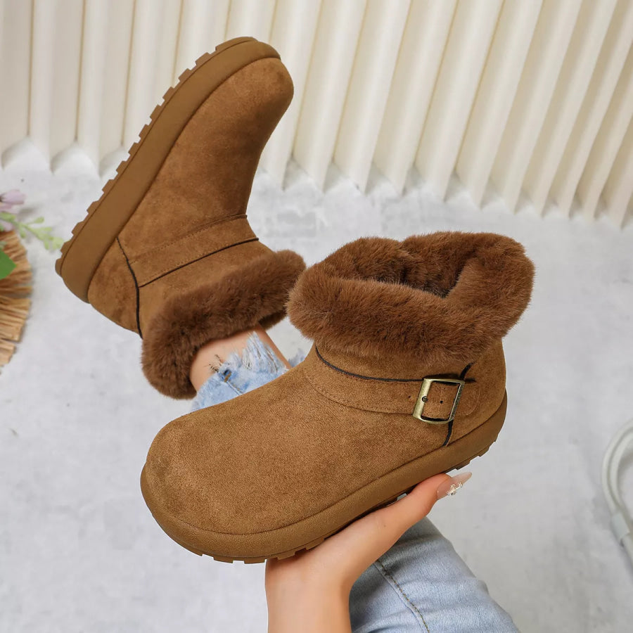 Round Toe Fuzzy Boots Apparel and Accessories