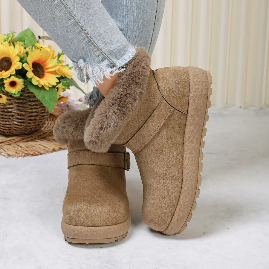 Round Toe Fuzzy Boots Apparel and Accessories