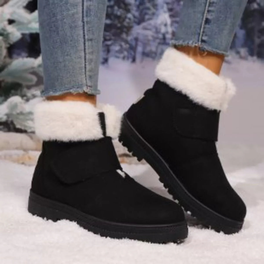 Round Toe Fuzzy Boots Black / 35 Apparel and Accessories
