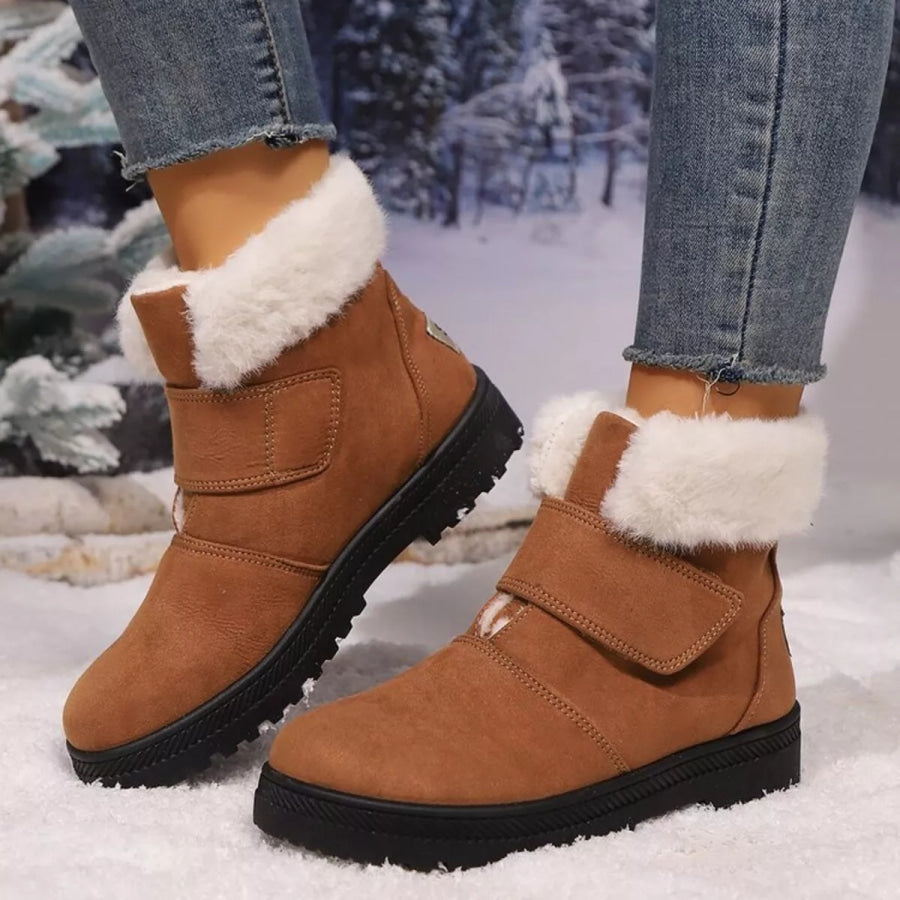 Round Toe Fuzzy Boots Brown / 35 Apparel and Accessories