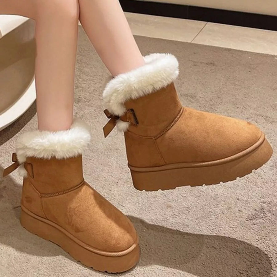Round Toe Fuzzy Boots Caramel / 36 Apparel and Accessories