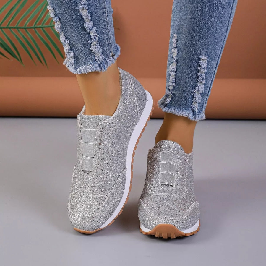 Round Toe Glitter Slip-Ons Apparel and Accessories