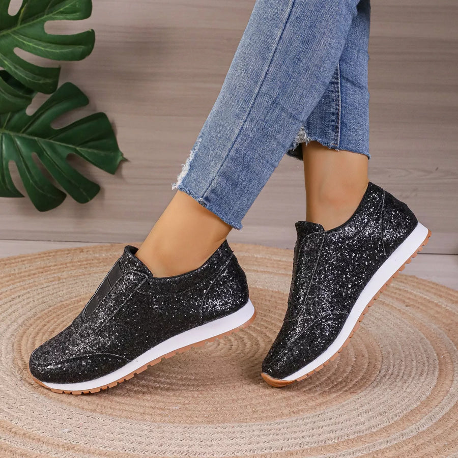Round Toe Glitter Slip-Ons Apparel and Accessories