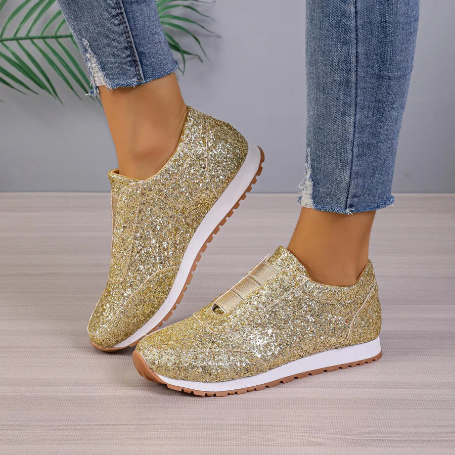 Round Toe Glitter Slip-Ons Apparel and Accessories