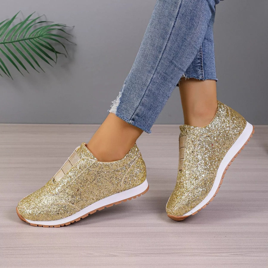 Round Toe Glitter Slip-Ons Gold / 35 Apparel and Accessories