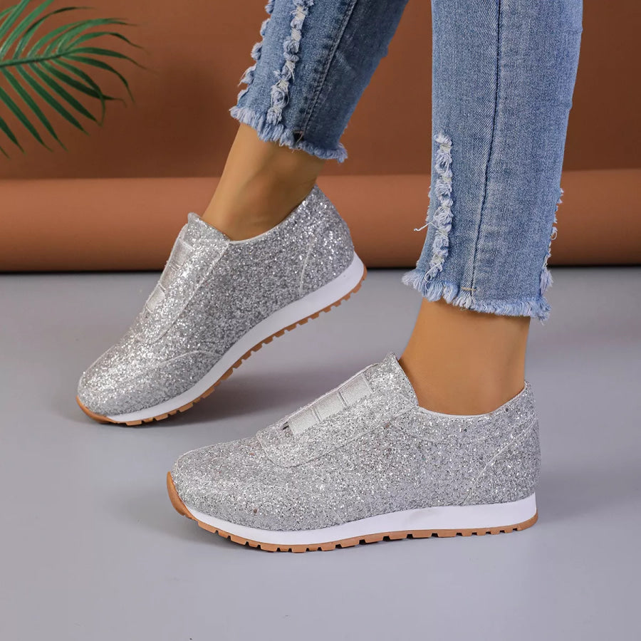 Round Toe Glitter Slip-Ons Silver / 35 Apparel and Accessories