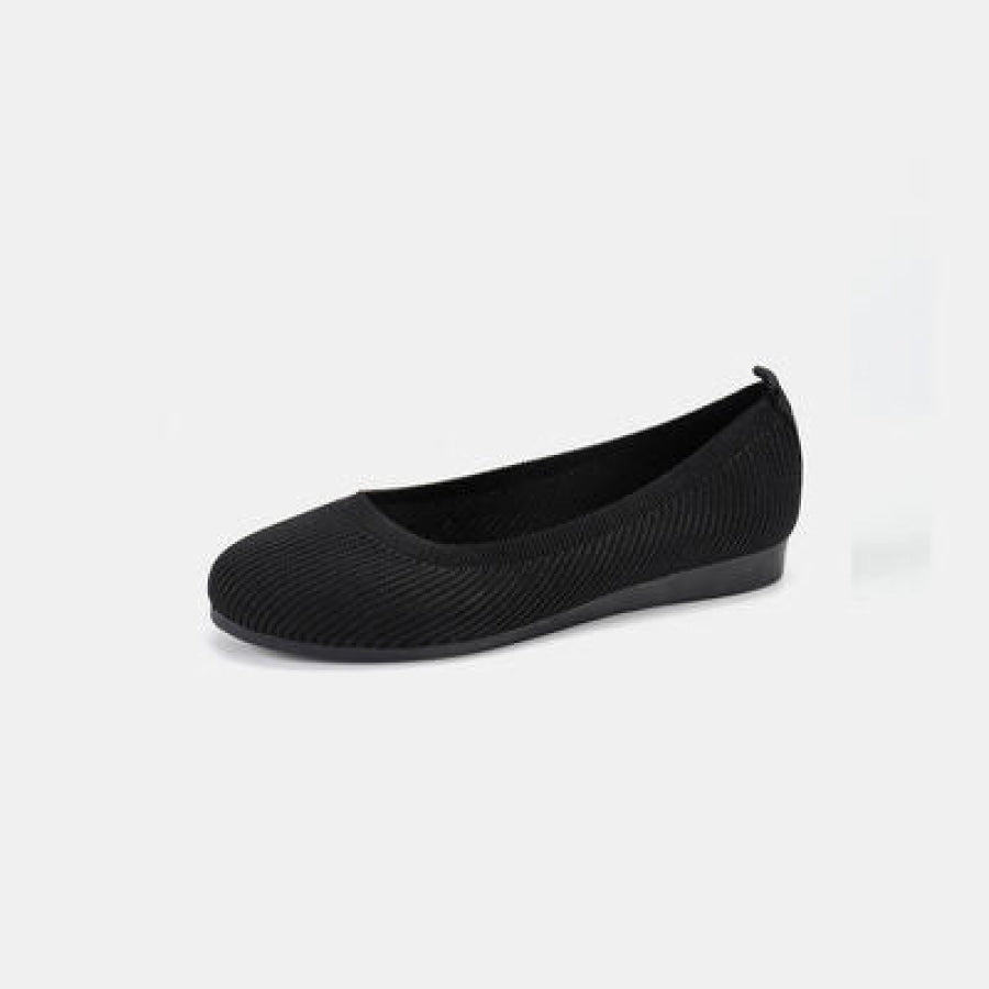 Round Toe Knit Ballet Flats Black / 36 Clothing