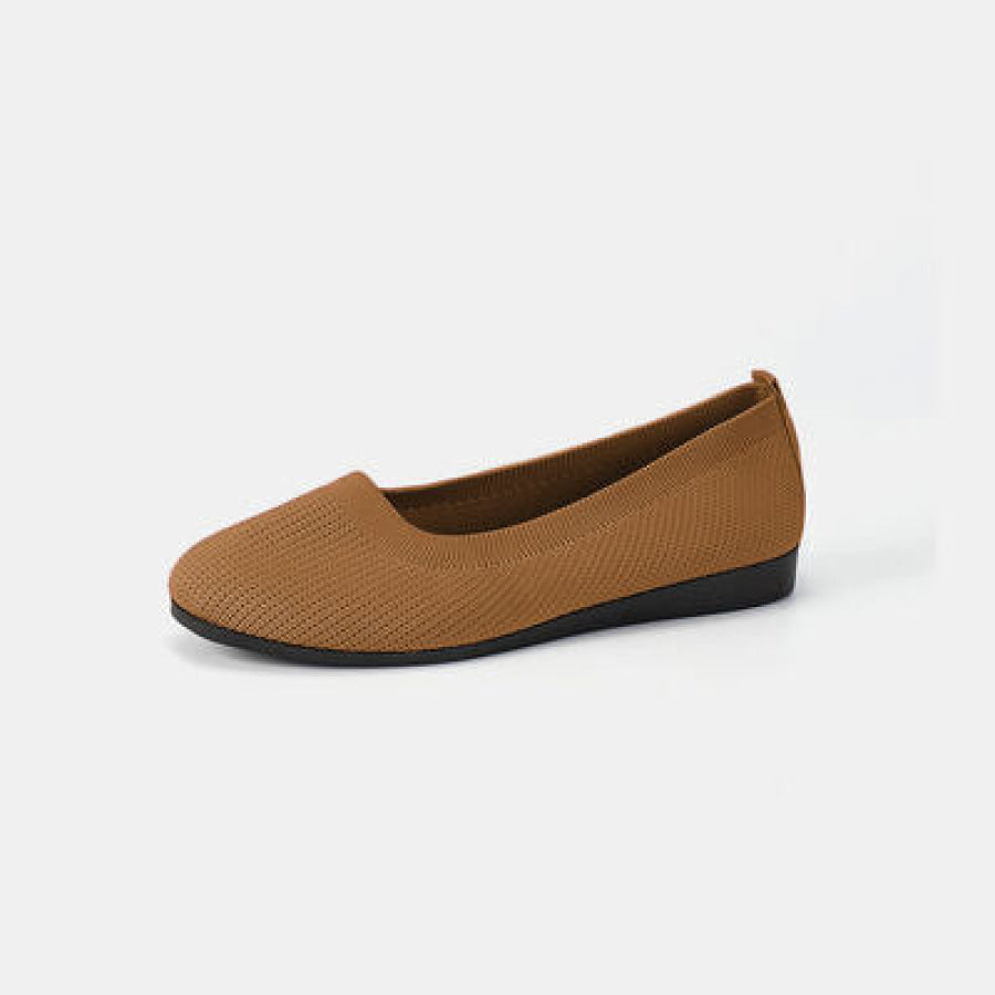 Round Toe Knit Ballet Flats Caramel / 36 Clothing