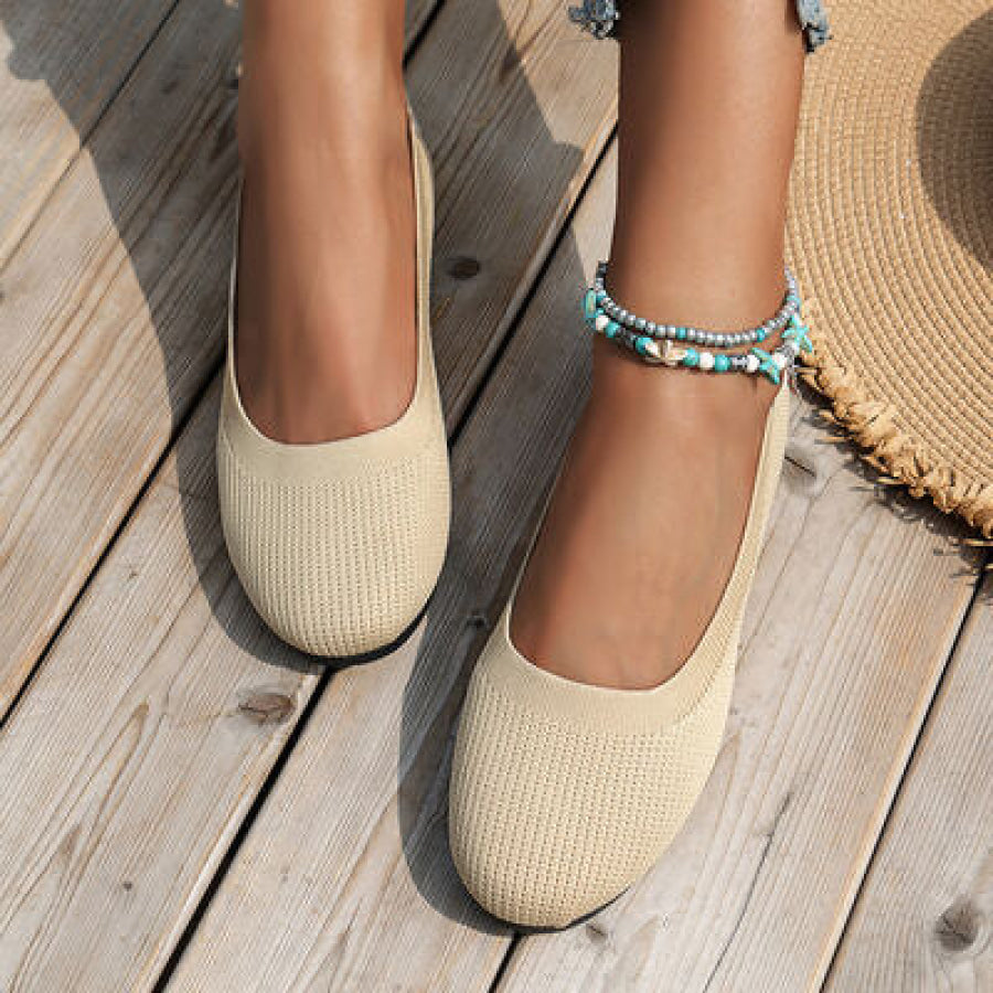 Round Toe Knit Ballet Flats Clothing