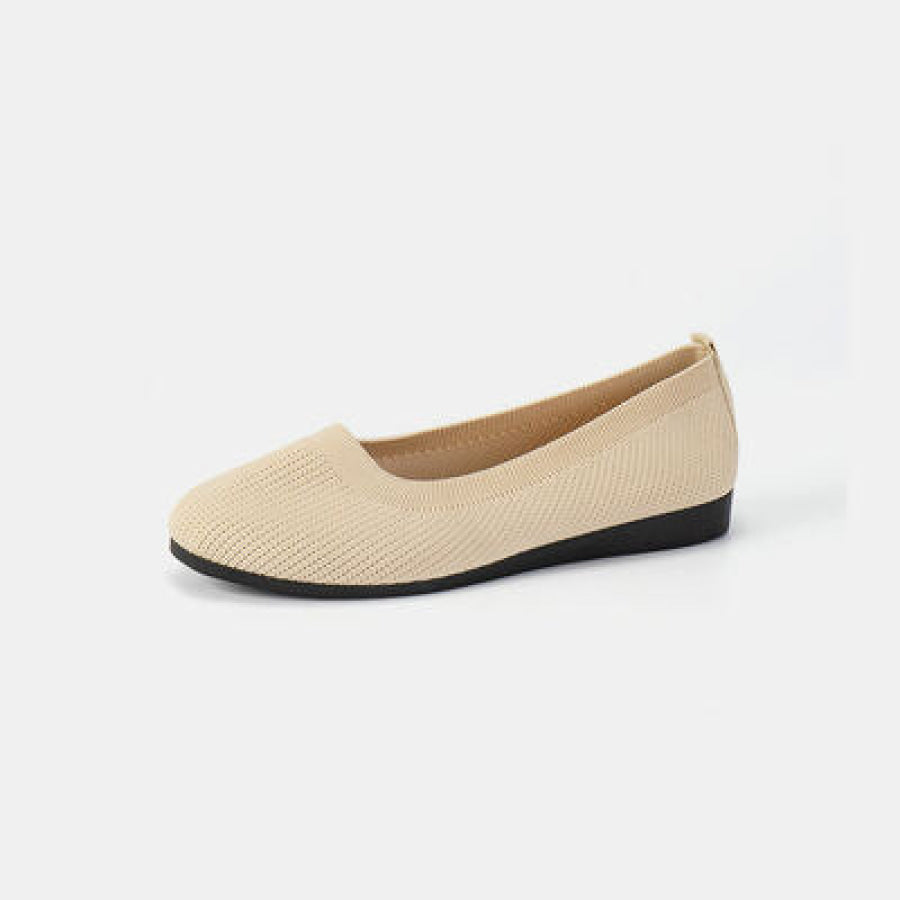 Round Toe Knit Ballet Flats Ivory / 36 Clothing