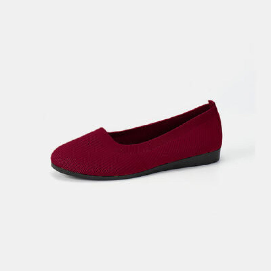 Round Toe Knit Ballet Flats Wine / 36 Clothing