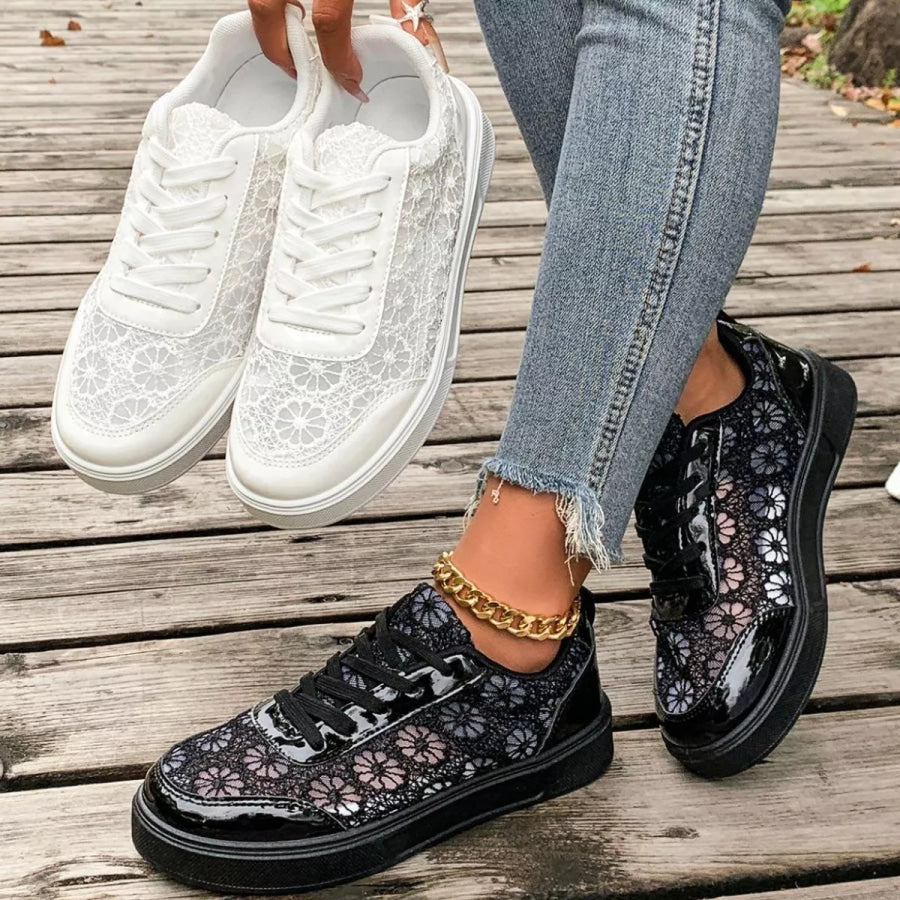 Round Toe Lace Sneakers Apparel and Accessories