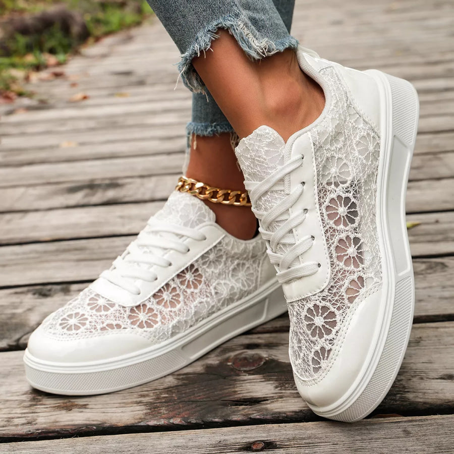 Round Toe Lace Sneakers Apparel and Accessories