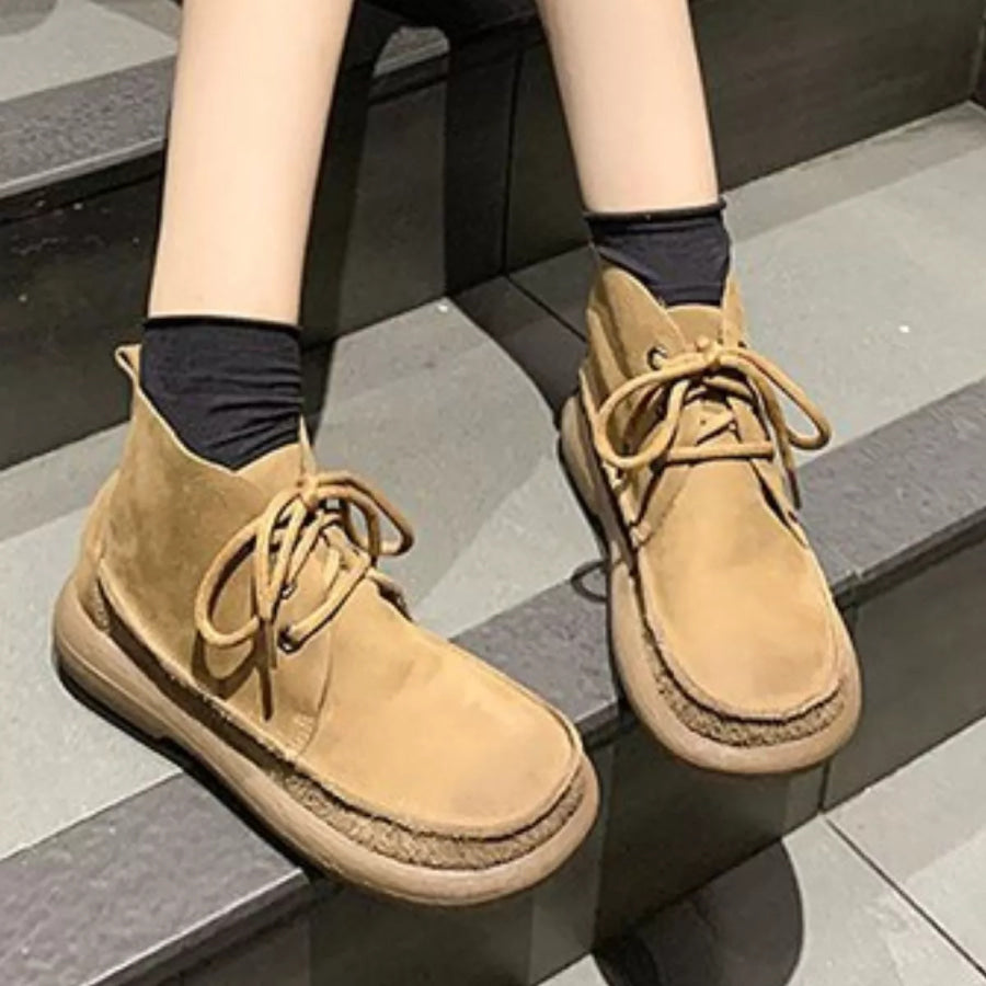 Round Toe Lace-Up Ankle Boots Apparel and Accessories