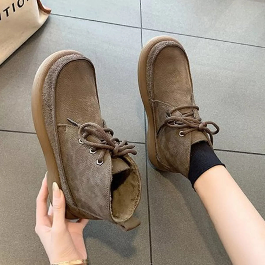 Round Toe Lace-Up Ankle Boots Apparel and Accessories