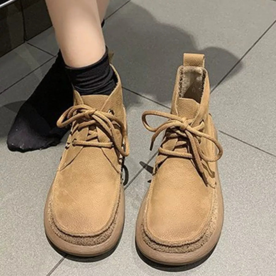 Round Toe Lace-Up Ankle Boots Apparel and Accessories