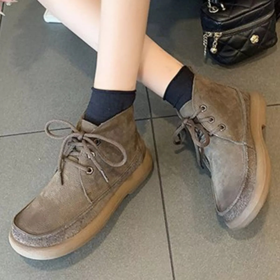 Round Toe Lace-Up Ankle Boots Apparel and Accessories