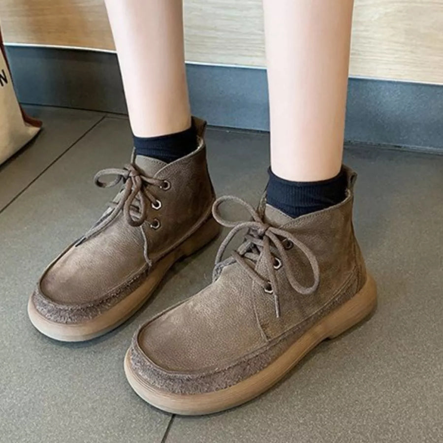 Round Toe Lace-Up Ankle Boots Coffee Brown / 35 Apparel and Accessories