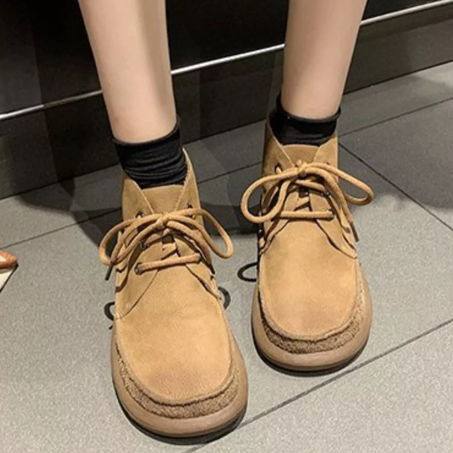 Round Toe Lace-Up Ankle Boots Khaki / 35 Apparel and Accessories