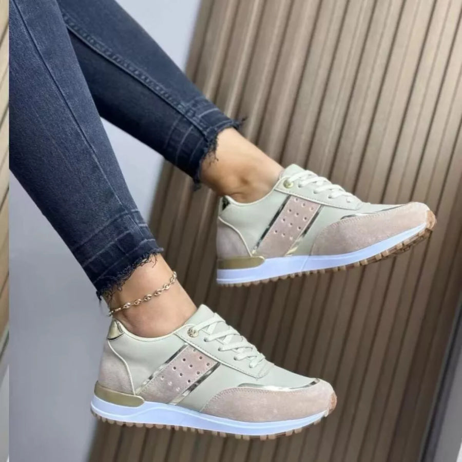 Round Toe Lace Up Athletic Apricot / 36 Apparel and Accessories