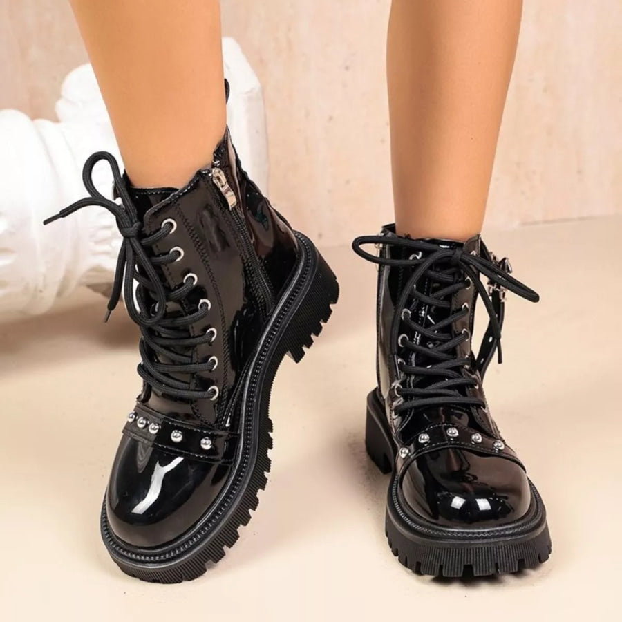 Round Toe Lace Up Boots Apparel and Accessories