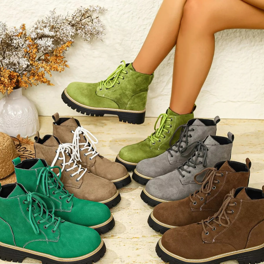 Round Toe Lace Up Boots Apparel and Accessories