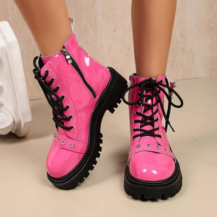 Round Toe Lace Up Boots Apparel and Accessories