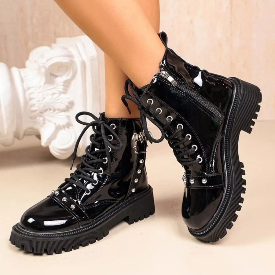 Round Toe Lace Up Boots Apparel and Accessories