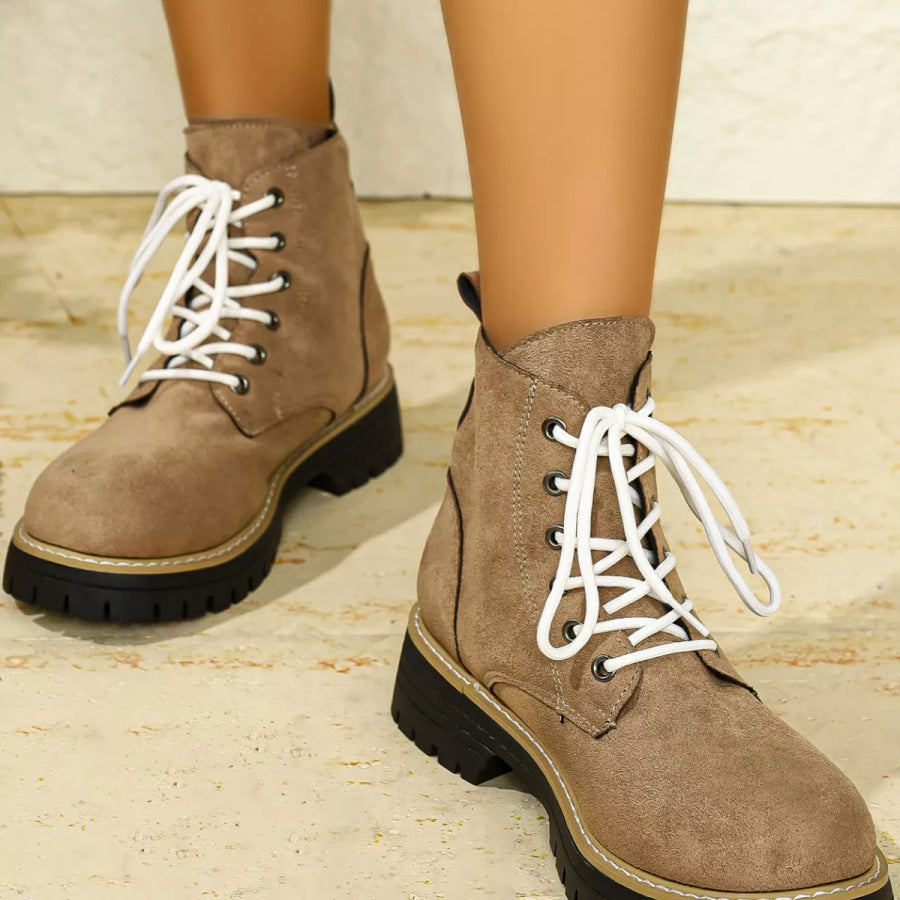 Round Toe Lace Up Boots Apparel and Accessories