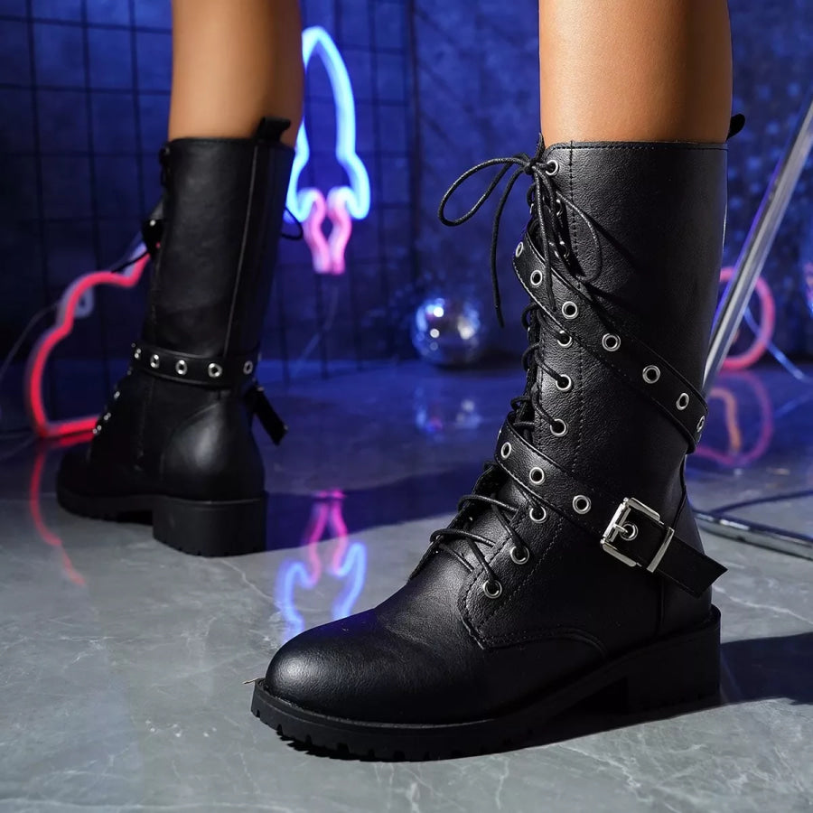 Round Toe Lace Up Boots Apparel and Accessories