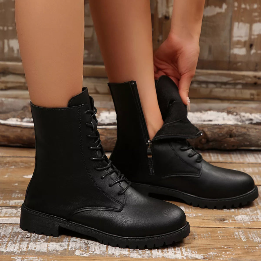 Round Toe Lace Up Boots Apparel and Accessories