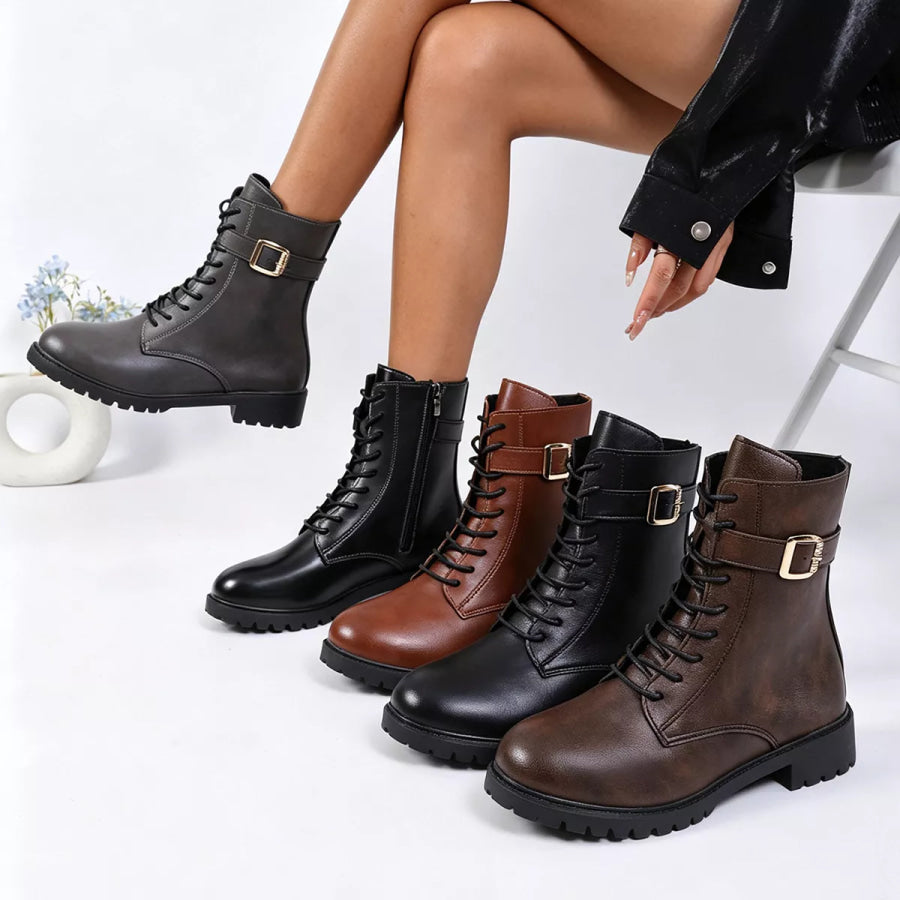 Round Toe Lace Up Boots Apparel and Accessories