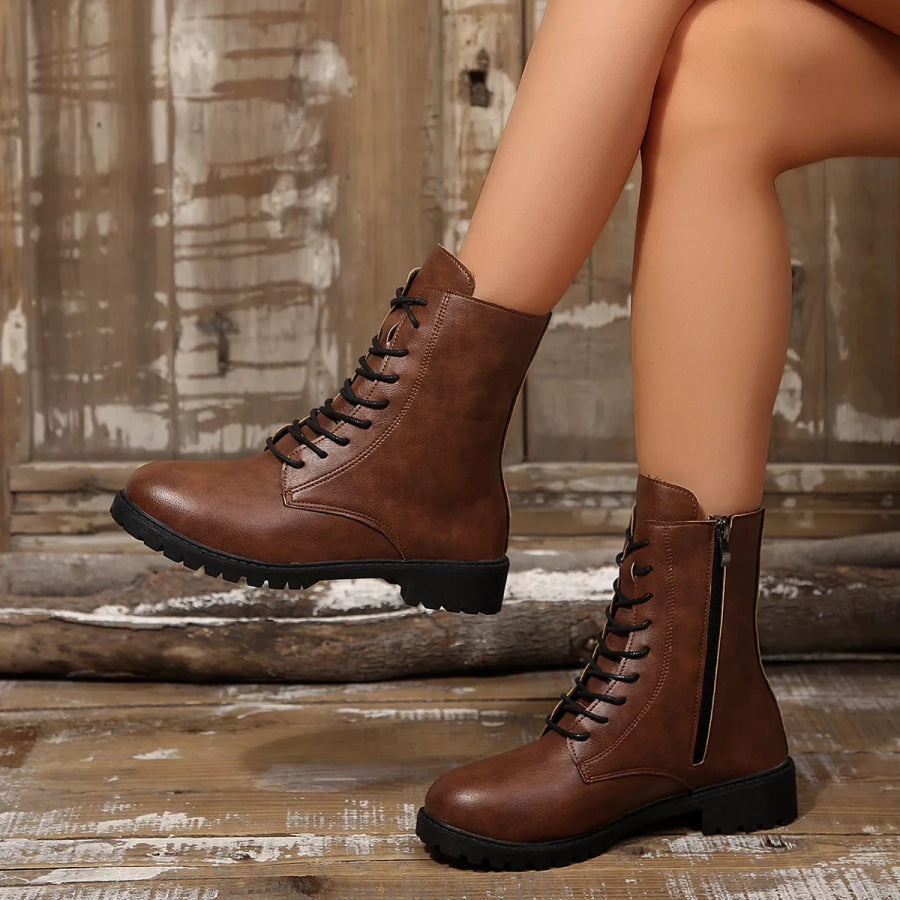 Round Toe Lace Up Boots Apparel and Accessories