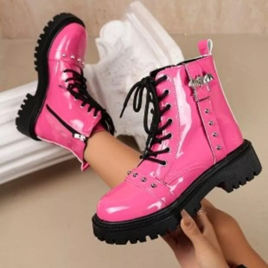 Round Toe Lace Up Boots Apparel and Accessories