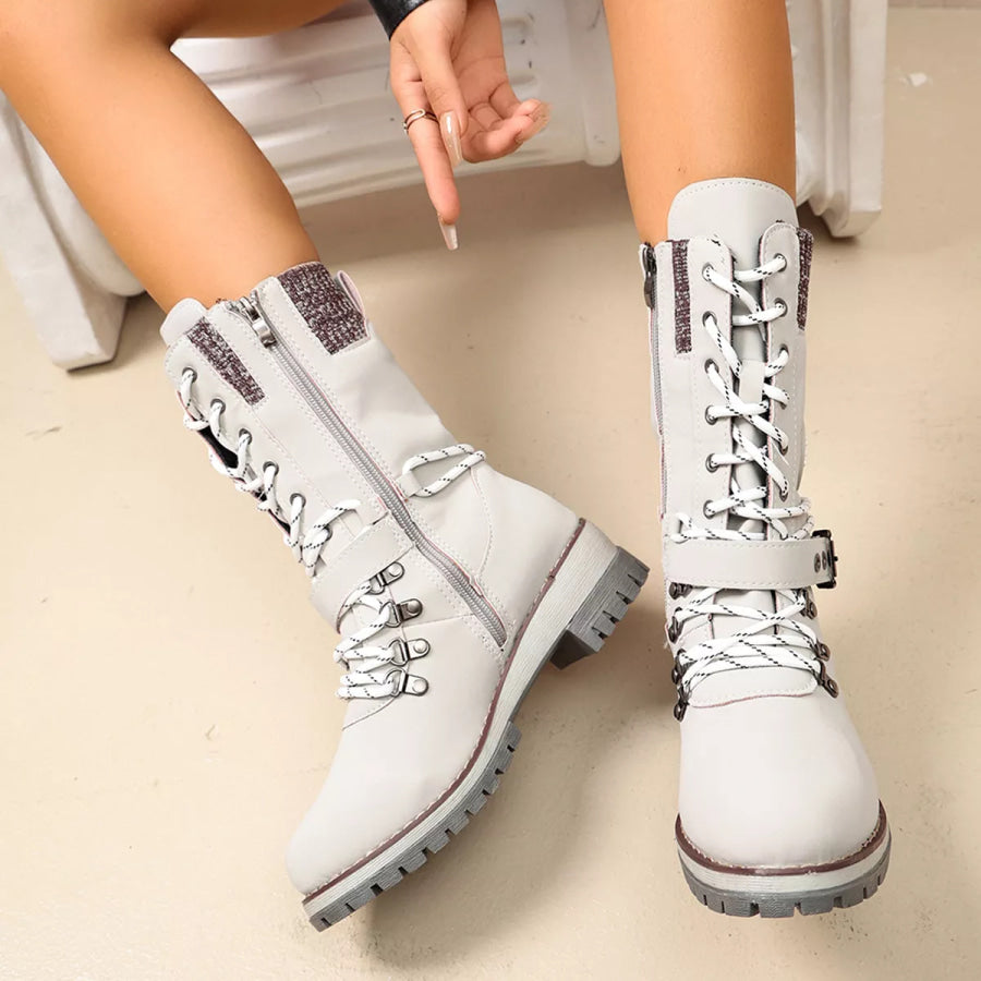 Round Toe Lace Up Boots Apparel and Accessories