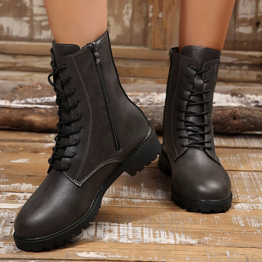 Round Toe Lace Up Boots Apparel and Accessories