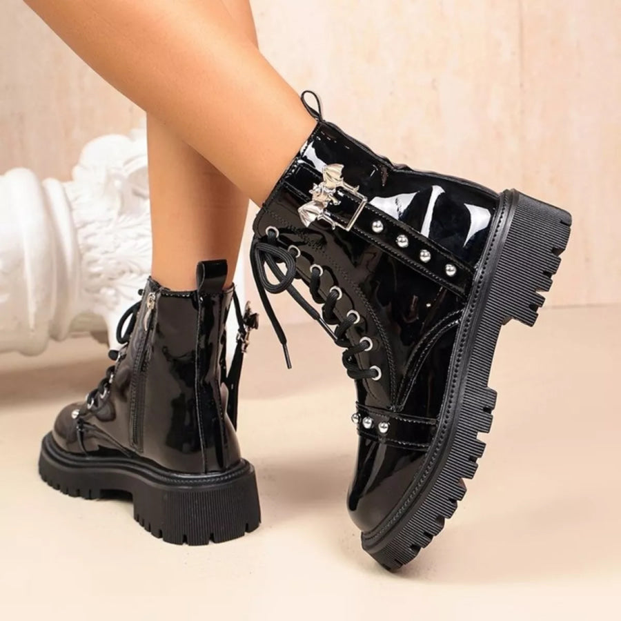 Round Toe Lace Up Boots Apparel and Accessories